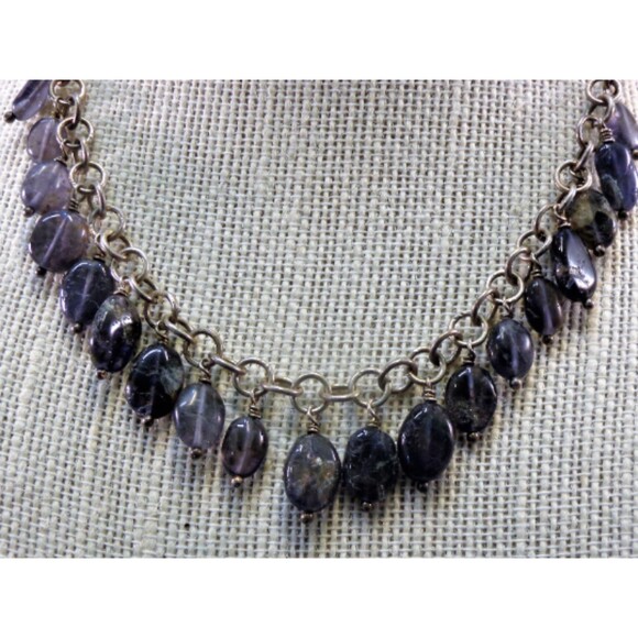 925 S/S Labradorite drops wire wrapped choker rolo chain & toggle clasp. - Picture 1 of 4